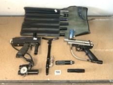 TWO VINTAGE PAINTBALL GUNS, SHOCKER SPORT 4X4 MADE BY SMART PARTS, AND ANOTHER, WITH FITTINGS.