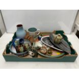 A CARLTON WARE CERAMIC HOVIS TOAST RACK, A RYE POTTERY JAM POT, BRIGLIN POTTERY MOUSE MONEY BOX, AND