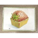 A STILL LIFE WATERCOLOUR STUDY OF A GIANT STRAWBERRY IN A TRUG, SIGNED IN PENCIL - CHARLES BAIRD,