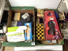 A TOY VIOLIN, CORGI P&O LORRY A QUANTITY OF NOVELTY AND OTHER PLAYING CARDS AND MORE.
