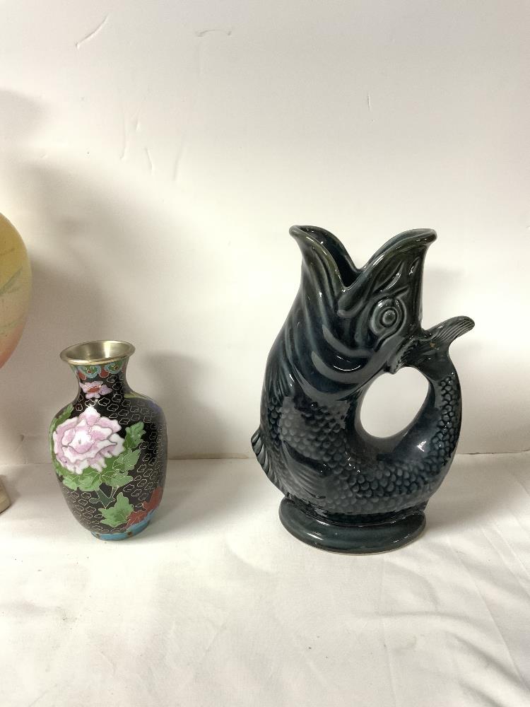 A JAPANESE SATSUMA VASE, 31 CMS, TWO COPENHAGEN PIGS, CLOISONNE VASE, AND SMALL ANIMAL ORNAMENTS. - Image 7 of 10