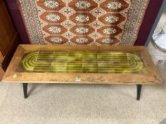 RETRO PART TILED TOP COFFEE TABLE WITH SPLAYED LEGS 141 X 50 X 35CM