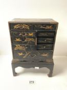 A JAPANESE BLACK AND GOLD LACQUER TABLE CABINET, AF, 36X26.