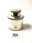 EDWARDIAN HALLMARKED SILVER OVAL TEA CADDY WITH ROPE TWIST BORDERS, BIRMINGHAM 1901, MAKER;I S