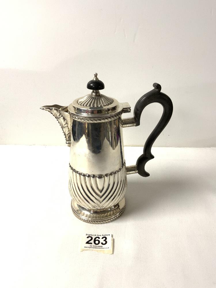 GEORGE V HALLMARKED SILVER COFFEE POT WITH HALF-FLUTED BODY AND ACANTHUS MOULDED SPOUT CHESTER