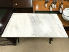 IRON BASED MARBLE TOP GARDEN TABLE, 105X60X72.