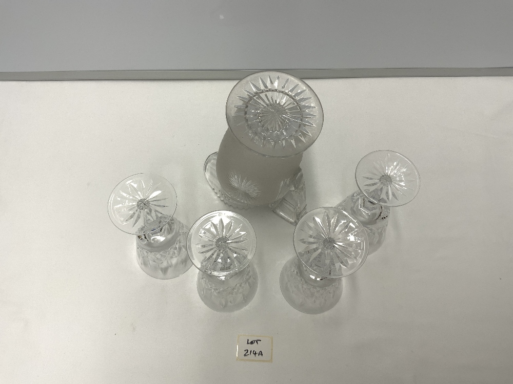 FOUR WATERFORD CUT GLASS WINE GLASSES, AND A FROSTED GLASS WATER JUG. - Image 4 of 6