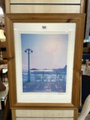 SIGNED PHILIP DUNN COLOURED PRINT SCENE FROM THE PALACE PIER TO THE WEST PIER BRIGHTON PINE FRAMED