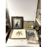 A WATERCOLOUR STUDY OF - 14TH HUSSARS; UNFRAMED AND A QUANTITY OF MILITARY PRINTS OF BATTLE