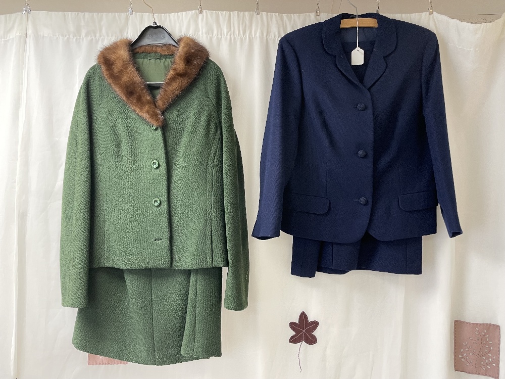 TWO VINTAGE LADIES SKIRT SUITS, ONE CAWL (GERMANY) NAVY UK SIZE 10, THE OTHER FELDMANN SEIGEN FOREST