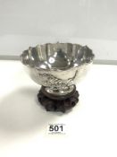 CHINESE SILVER BOWL DECORATED WITH A DRAGON AND CHERRY BLOSSOMS POSSIBLY LUEN HING 15.5CM 327 GRAMS