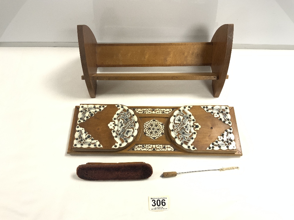 VICTORIAN BONE MOUNTED SLIDING BOOKENDS, BOOK TROUGH, AND A NAIL BUFFER. - Image 3 of 3