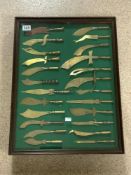 TWENTY FOUR TRENCH ART BULLIT KNIVES WITH ENGRAVED BATTLES TO BLADES - SOMME, VERDUN, ARRAS AND