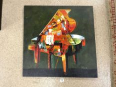 UNFRAMED ABSRACT OIL ON CANVAS OF A PIANO. 76X76 CMS.