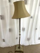 VINTAGE BRASS AND ONYX STANDARD LAMP WITH BRASS PAW FEET 176CM