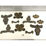 VICTORIAN GOLD AND SILVER THREAD MILITARY UNIFORM EMBELLISHMENTS VARIOUS REGIMENTS.