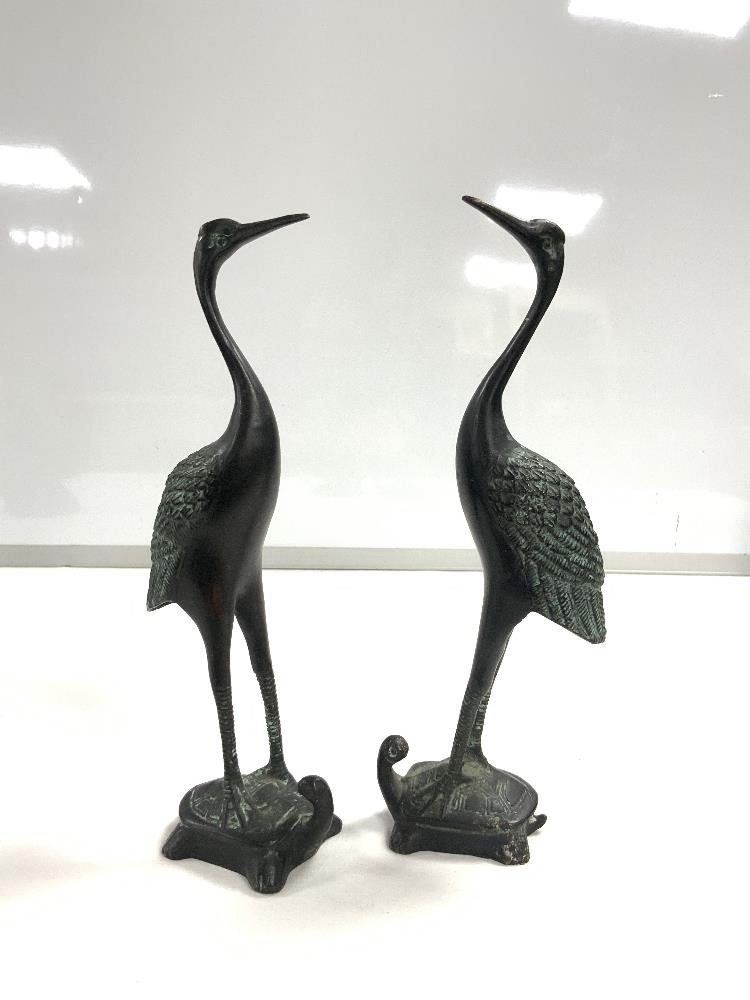 PAIR CHINESE BRONZE CRANES ON TORTOISES 23CM - Image 2 of 3