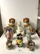 A LARGE PAIR OF VICTORIAN STAFFORDSHIRE DOGS, BLANC DE CHINE FIGURE OF QUAN YIN AND VARIOUS OTHER