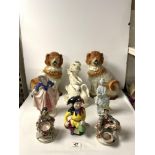 A LARGE PAIR OF VICTORIAN STAFFORDSHIRE DOGS, BLANC DE CHINE FIGURE OF QUAN YIN AND VARIOUS OTHER
