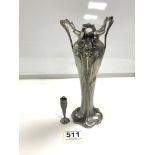 ART NOUVEAU STYLE PEWTER VASE BY A E WILLIAMS OF BIRMINGHAM 22CM ALSO MINIATURE VASE