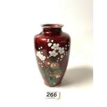 JAPANESE WHITE METAL AND CLOISSONE ENAMEL BALUSTER SHAPED VASE DECORATED WITH SPRAY OF FLOWERS ON