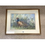 FRANCIS BOXALL WATERCOLOUR DRAWING STUDY OF PHEASANTS SIGNED AND DATED 1987 73 X 55CM