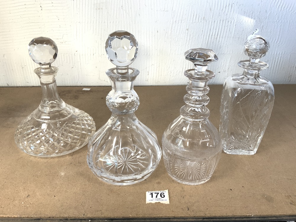 SCOTTISH THISTLE ENGRAVED CUT GLASS DECANTER, VICTORIAN CUT GLASS DECANTER, A SHIPS DECANTER, TWO - Image 4 of 4