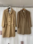 TWO VINTAGE LADIES CAMEL COATS, ONE MODELL VELISCH WOOL AND CASHMERE UK SIZE 10, THE OTHER COUNTRY