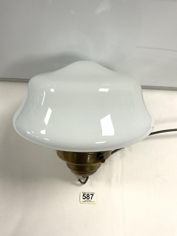 OPAQUE GLASS HANGING LAMP WITH BRASS FITTING, 28 CMS DIAMETER. - Image 4 of 4