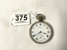 A HARTEX HALLMARKED SILVER POCKET WATCH WITH WHITE ENAMEL DIAL, 15 JEWELS. BIRMINGHAM 1926.