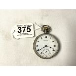 A HARTEX HALLMARKED SILVER POCKET WATCH WITH WHITE ENAMEL DIAL, 15 JEWELS. BIRMINGHAM 1926.