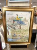 LARGE UNSIGNED WATERCOLOUR OF AN ORIENTAL SCENE FRAMED AND GLAZED 108 X 83CM
