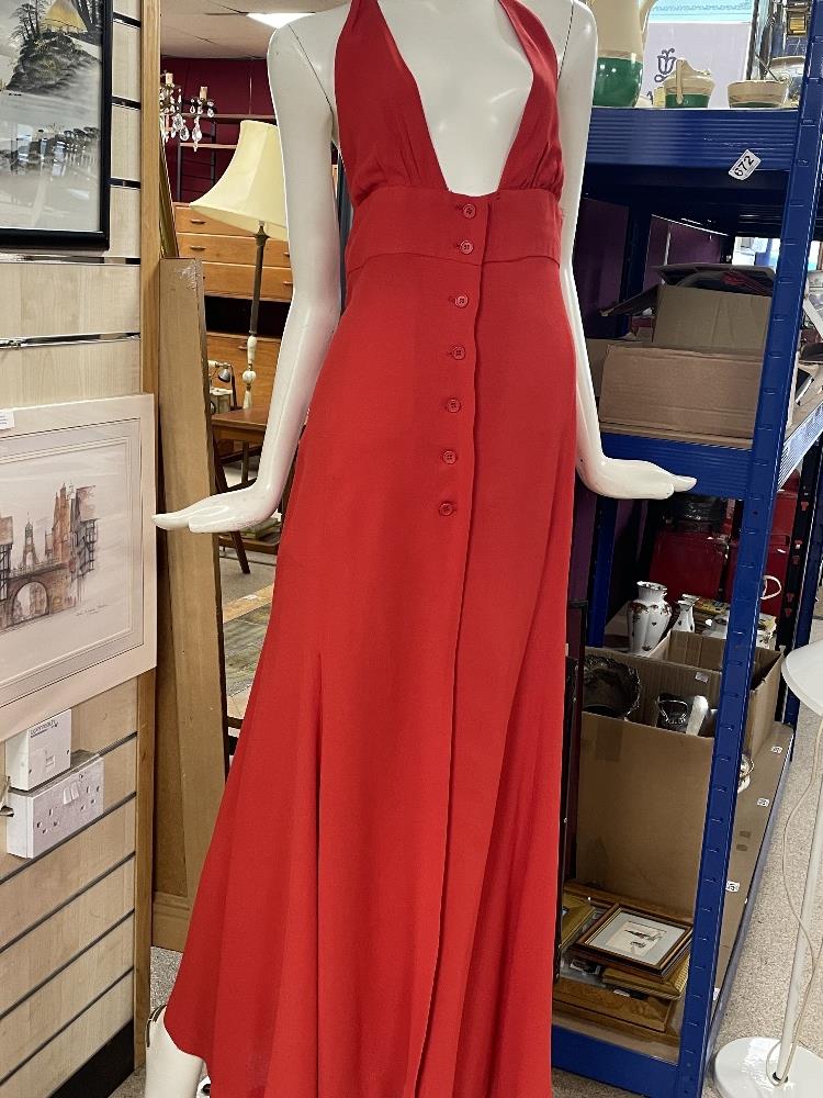 A VINTAGE RED 1970S PLUNGE HALTER-NECK DRESS, BY OSSIE CLARK FOR RADLEY, UK SIZE 6, EU SIZE 34 - Image 2 of 3