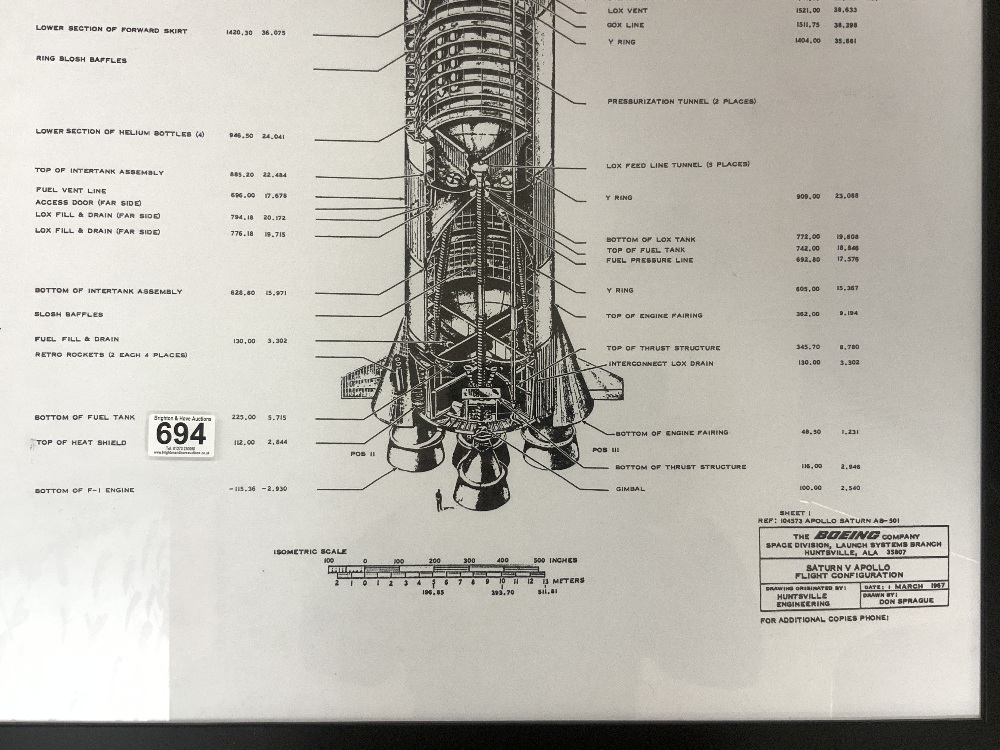 A FRAMED COPY OF - THE BOEING COMPANY - SATURN V APOLLO FLIGHT CONFIGURATION, 60X106. - Image 2 of 5