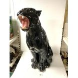A LARGE CERAMIC FIGURE OF A BLACK JAGUAR, MADE IN ITALY, 80 CMS.