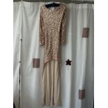A LADIES ROSE GOLD AND CREAM SEQUIN SLIM-FIT EVENING DRESS BY NAZZ COLLECTION, UK SIZE 8