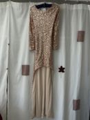 A LADIES ROSE GOLD AND CREAM SEQUIN SLIM-FIT EVENING DRESS BY NAZZ COLLECTION, UK SIZE 8