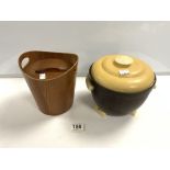 A MID CENTURY PLYWOOD ICE BUCKET, MADE IN SWEDEN BY SERVEX AND A MID CENTURY BAKERLITE ICE BUCKET BY