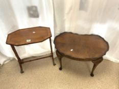 A 1940s WALNUT KIDNEY SHAPE COFFEE TABLE, AND A YEWOOD OCASSIONAL TABLE.