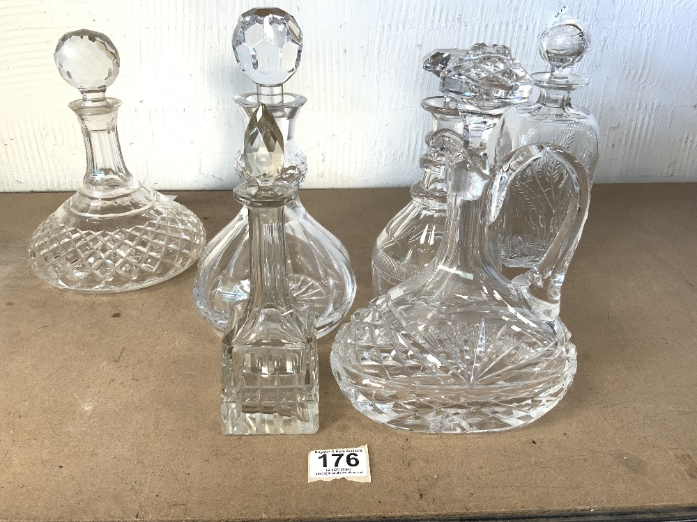 SCOTTISH THISTLE ENGRAVED CUT GLASS DECANTER, VICTORIAN CUT GLASS DECANTER, A SHIPS DECANTER, TWO - Image 3 of 4