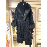 A VINTAGE FULL-LENGTH BLACK ASTRACAN AND FUR COAT, UK SIZE MEDIUM