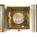 A REPRODUCTION RESIN BUST OF PRINCE OF WALES 1792, IN GILT FRAME, 14 CMS DIAMETER.