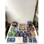A QUANTITY OF POKEMON CARDS, TWO POKEMON TINS, AND OTHER COLLECTORS CARDS - VARIOUS.
