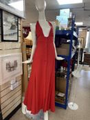 A VINTAGE RED 1970S PLUNGE HALTER-NECK DRESS, BY OSSIE CLARK FOR RADLEY, UK SIZE 6, EU SIZE 34