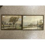 PAIR OF 19TH CENTURY WATERCOLOUR DRAWINGS RIVER LANDSCAPES INITIALLED H.H.S DATED 1889 25 X 36CM