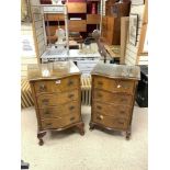 TWO BURR WALNUT SERPENTINE FRONTED CHESTS WITH FOUR DRAWERS