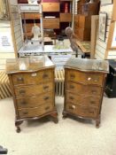 TWO BURR WALNUT SERPENTINE FRONTED CHESTS WITH FOUR DRAWERS