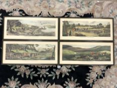 A SET OF FOUR COLOURED ENGRAVINGS OF GAME SHOOTING, 65X22.