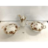 TWO OLD COUNTRY ROSES TUREENS WITH COVERS, A/F, AND A COFFEE POT.