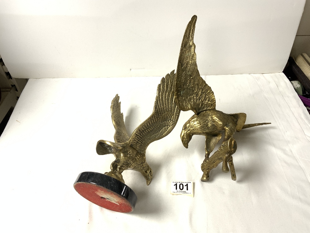 TWO BRASS MODELS OF EAGLES, ONE ON MARBLE BASE, 25 CMS. - Image 4 of 5